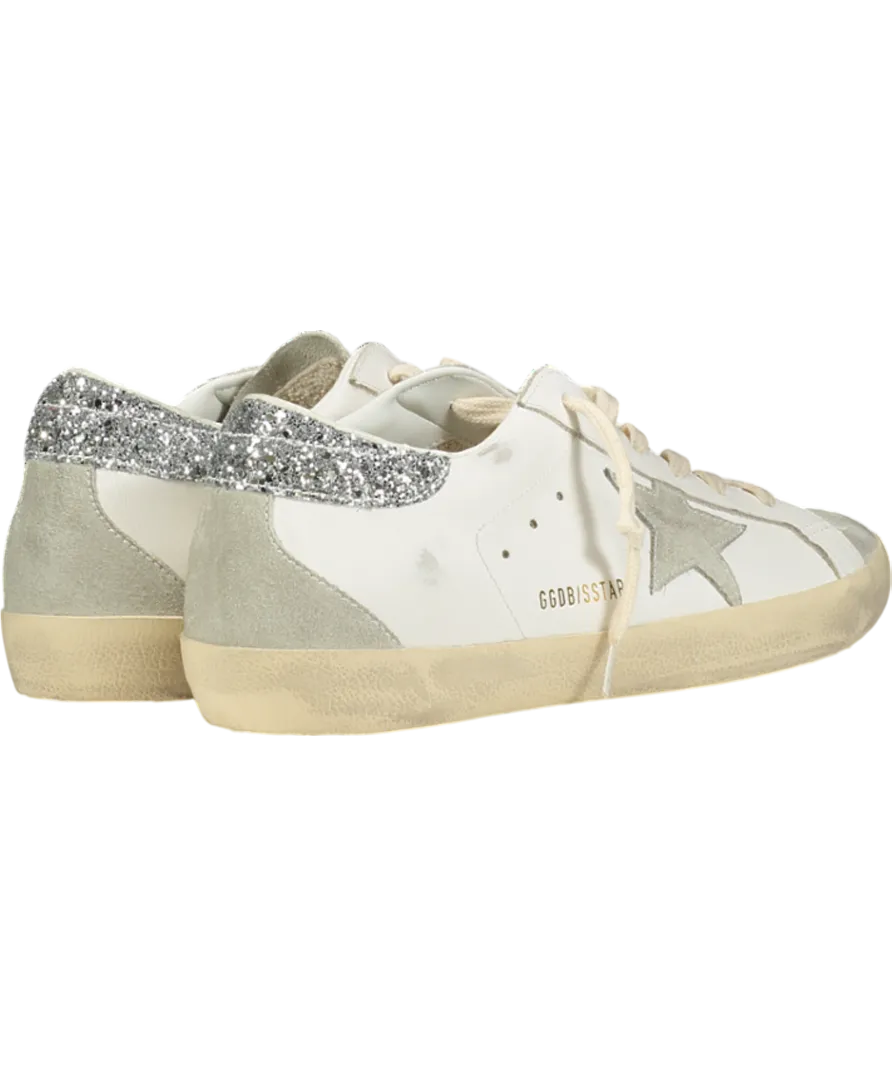 Golden Goose White Super-star With Gray Star And Silver Glitter Heel Tab UK 8 EU 41 👠