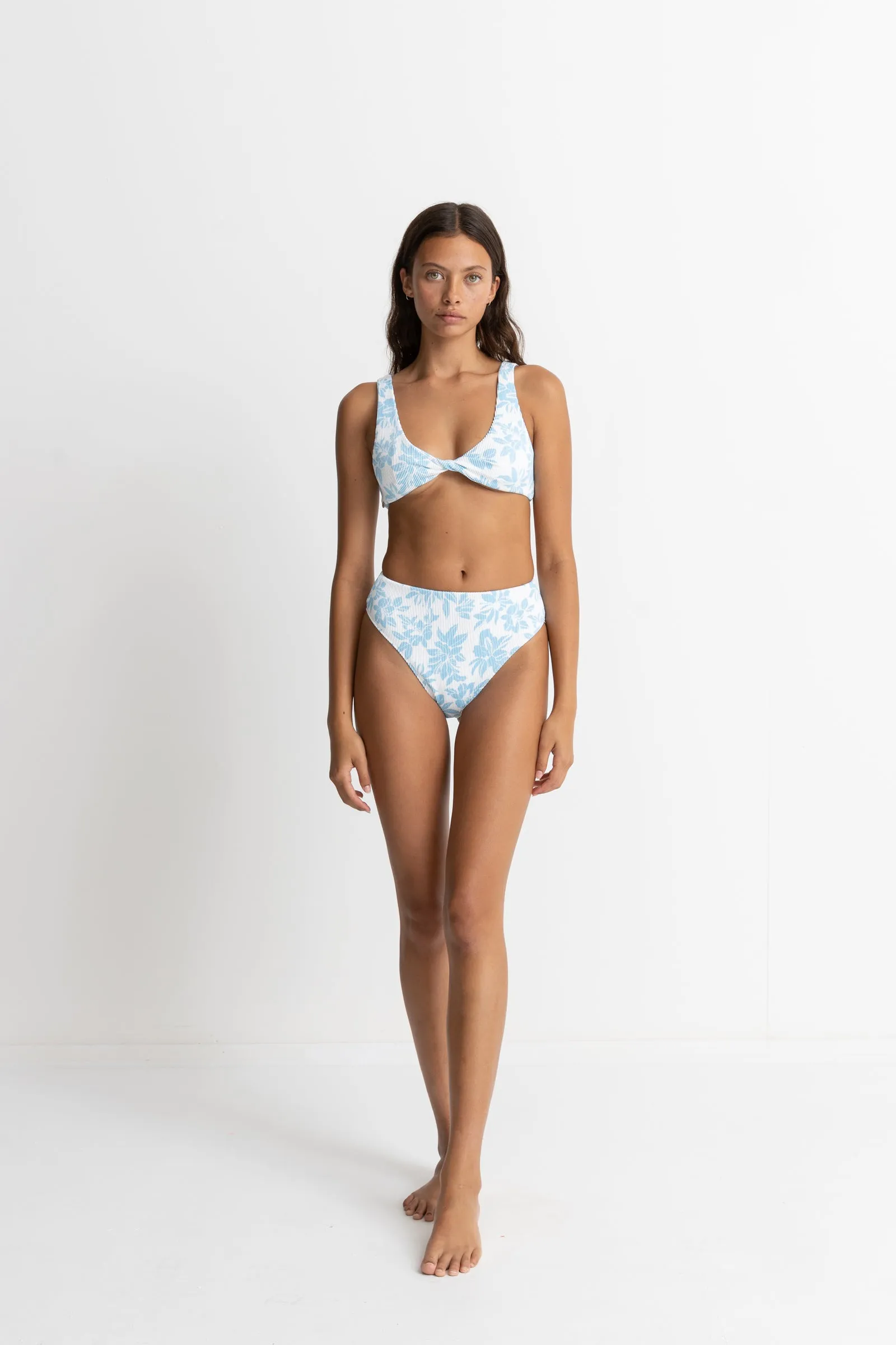 Grace Floral Twist Front Top Blue
