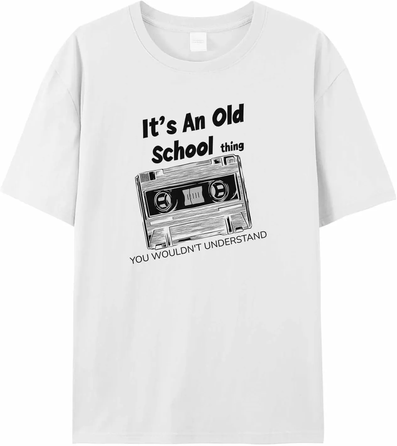 Graphic Men's T-Shirt Vintage Hand-Painted Tape Printed Cotton Top Short Sleeve 2XL White Basic Casual Tee