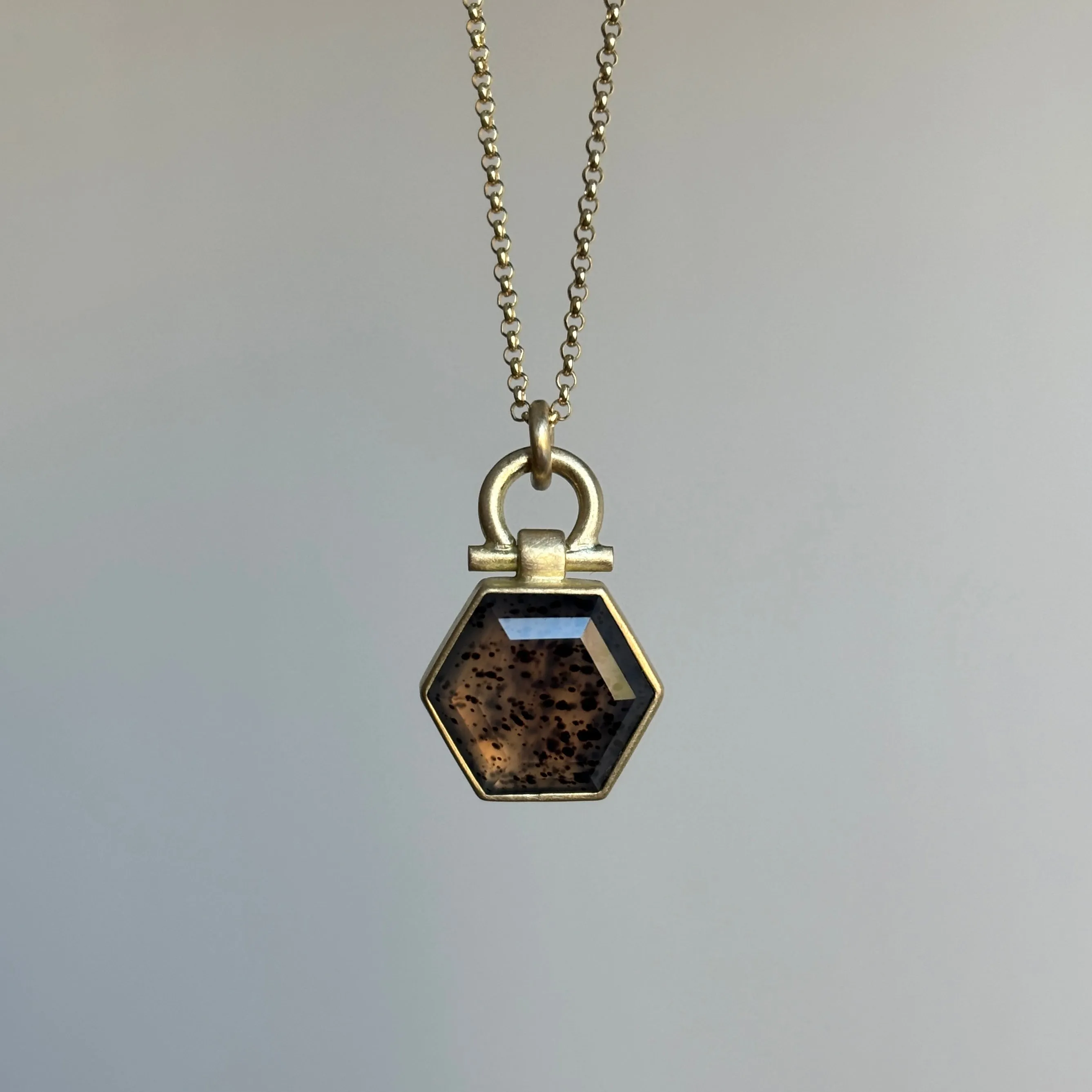 Gray Speckled Montana Agate Hexagon Pendant