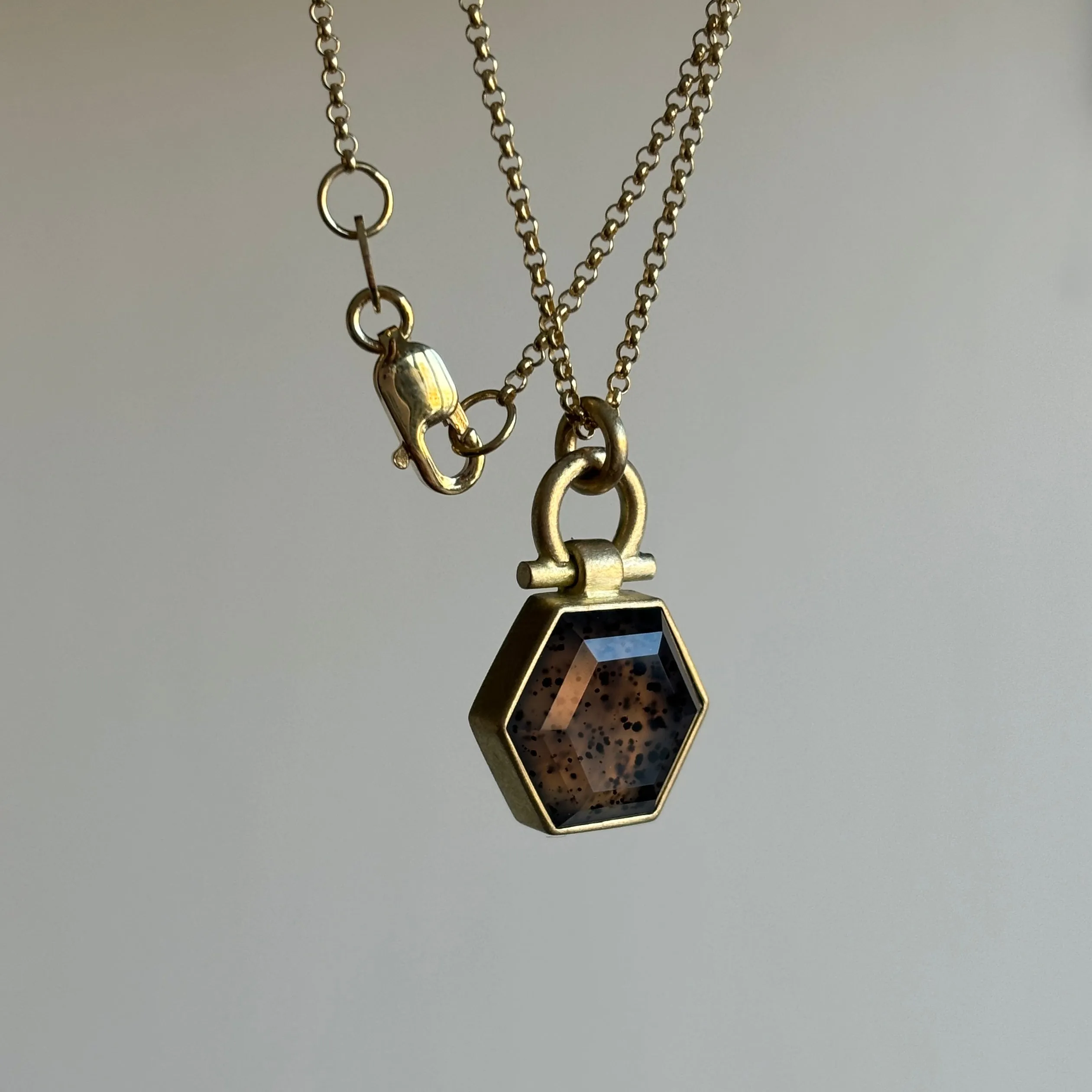 Gray Speckled Montana Agate Hexagon Pendant