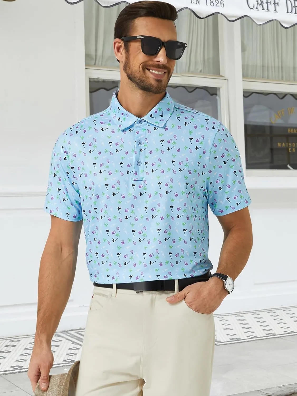 Hardaddy Men's Moisture Wicking Polo Shirts Printed Dry Fit Short Sleeve Collared Golf Shirt