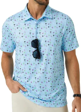 Hardaddy Men's Moisture Wicking Polo Shirts Printed Dry Fit Short Sleeve Collared Golf Shirt