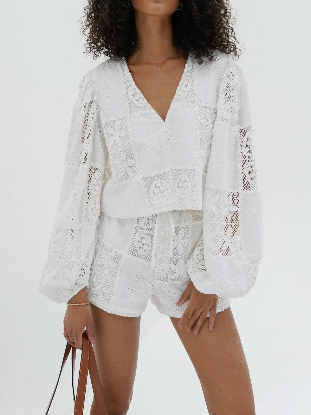Irena Cotton & Guipure Lace Top | Ivory