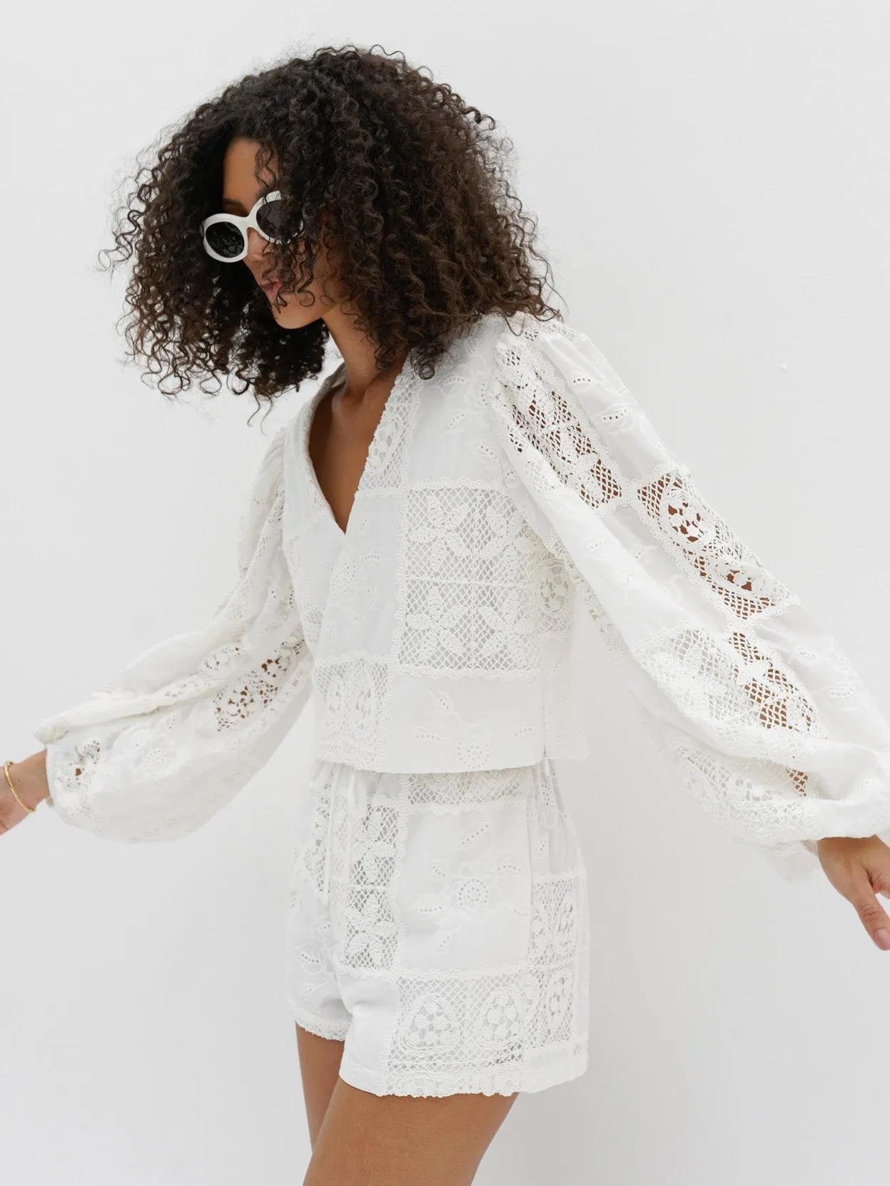 Irena Cotton & Guipure Lace Top | Ivory