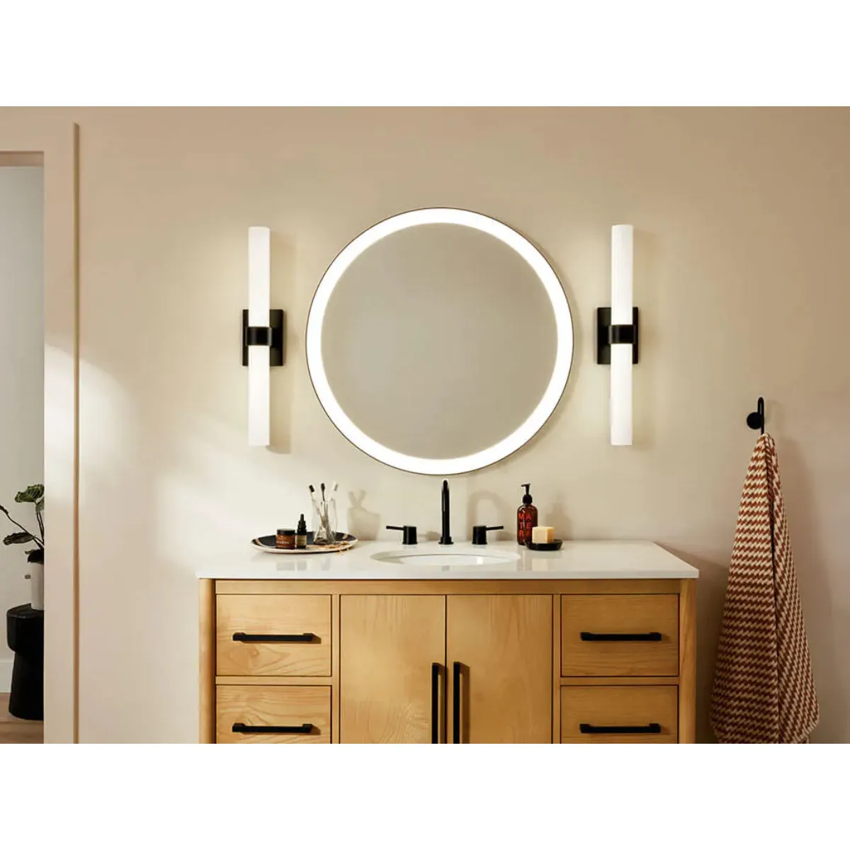 Izza 25 In 1-Light LED Bathroom Vanity Light With Satin Etched Cased Opal Glass, Black Finish