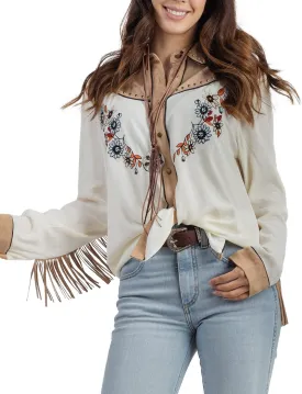 JOHN MOON Women's Embroidered Western Long Sleeve Buttons Down Shirts Collared Retro Casual Blouses Shirts