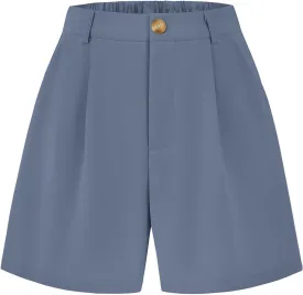 KIRUNDO Shorts for Women Dressy Casual Summer Elastic Waist in The Back Pleated Wide Leg Tailored Work Trouser Shorts