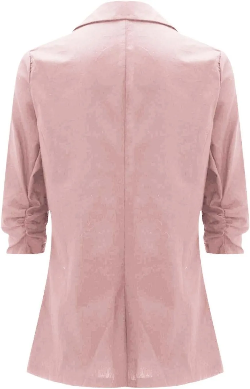 Linen Blazer Women Summer Lightweight 3/4 Sleeve Jacket Dressy Open Front Cardigan Business Casual Work Outfits