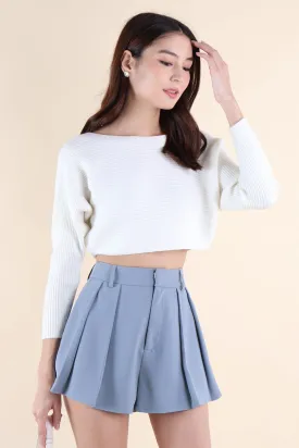 LUCERNE PLEATED SHORTS IN STEEL BLUE