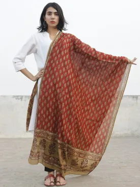 Maroon Olive Green Beige Cotton Hand Block Printed Dupatta - D04170177