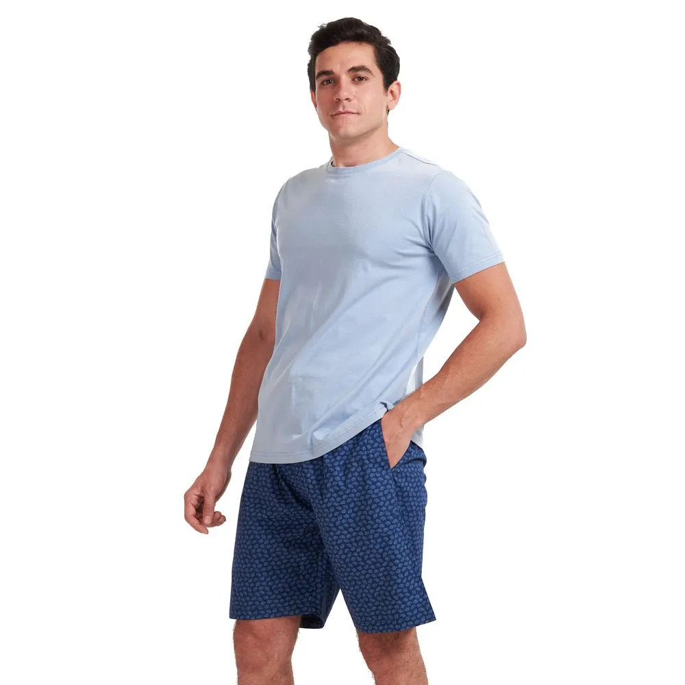 Men summer pajama set Light blue T-shirt  Blue leaves shorts