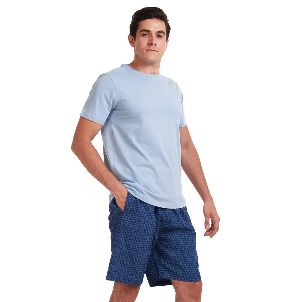 Men summer pajama set Light blue T-shirt  Blue leaves shorts