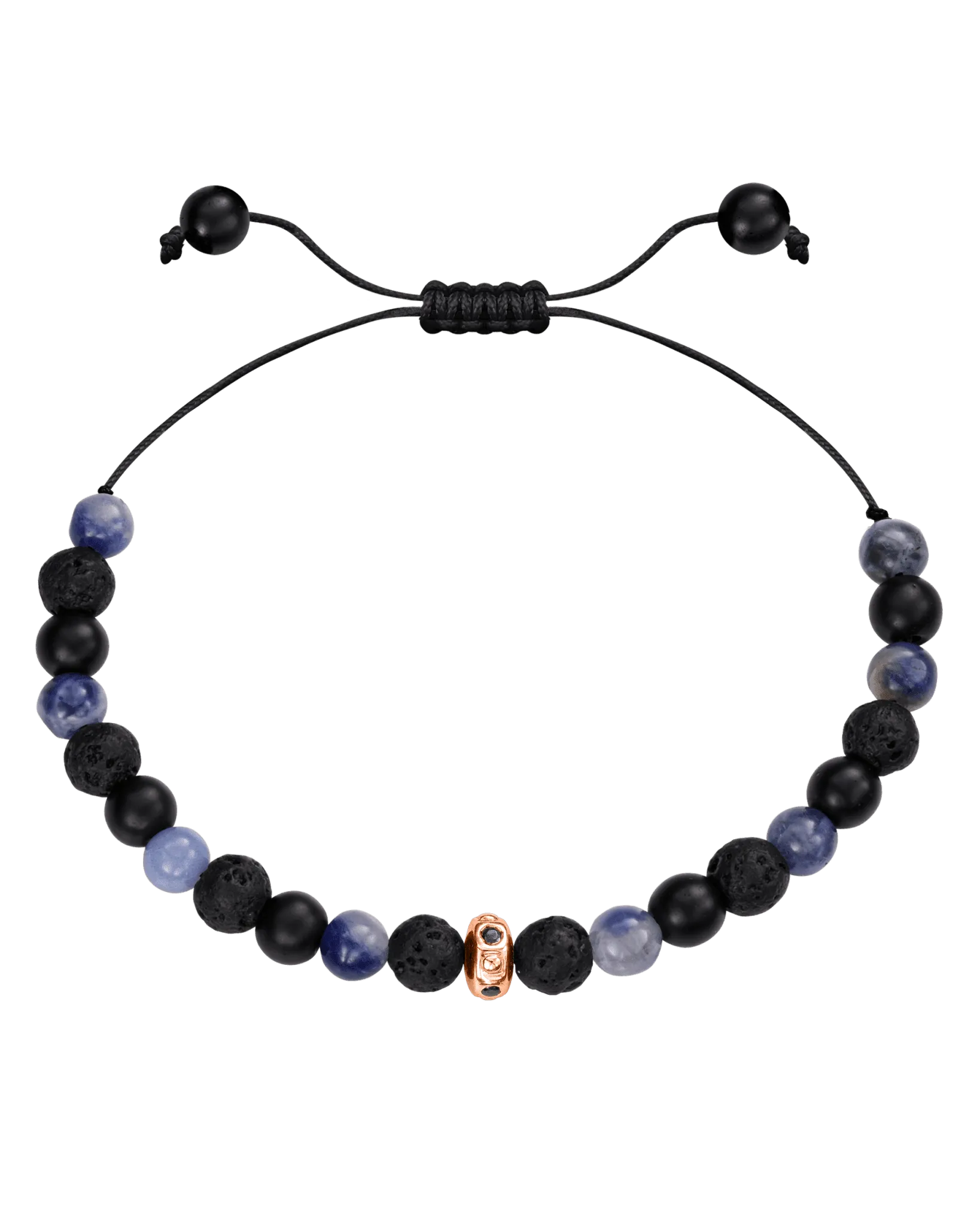 Men's Blue Sodalite & Matte Onyx Bead Bracelet - 14K Rose Gold