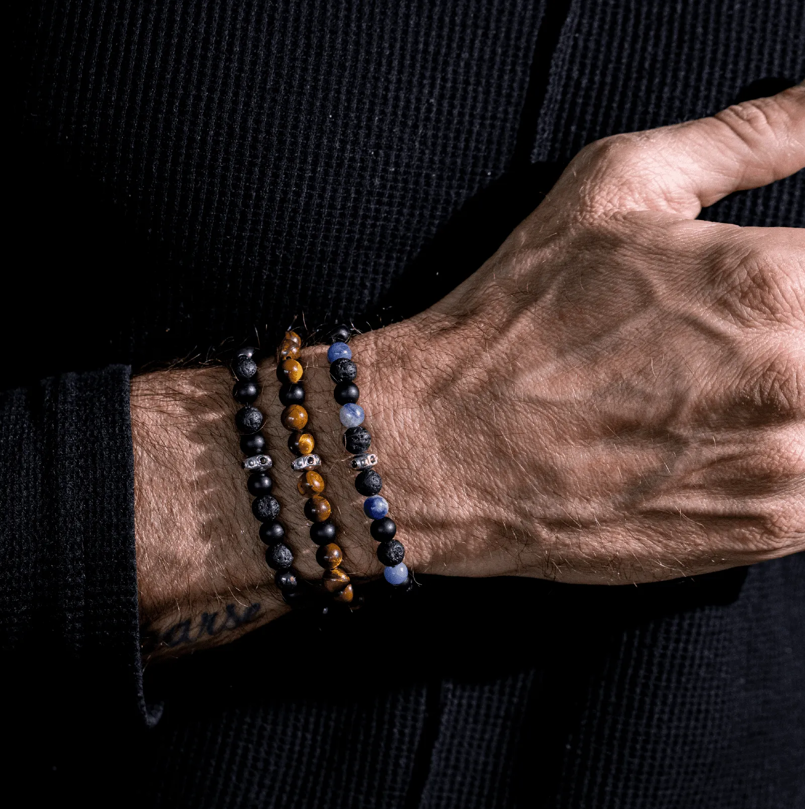 Men's Blue Sodalite & Matte Onyx Bead Bracelet - 14K Rose Gold