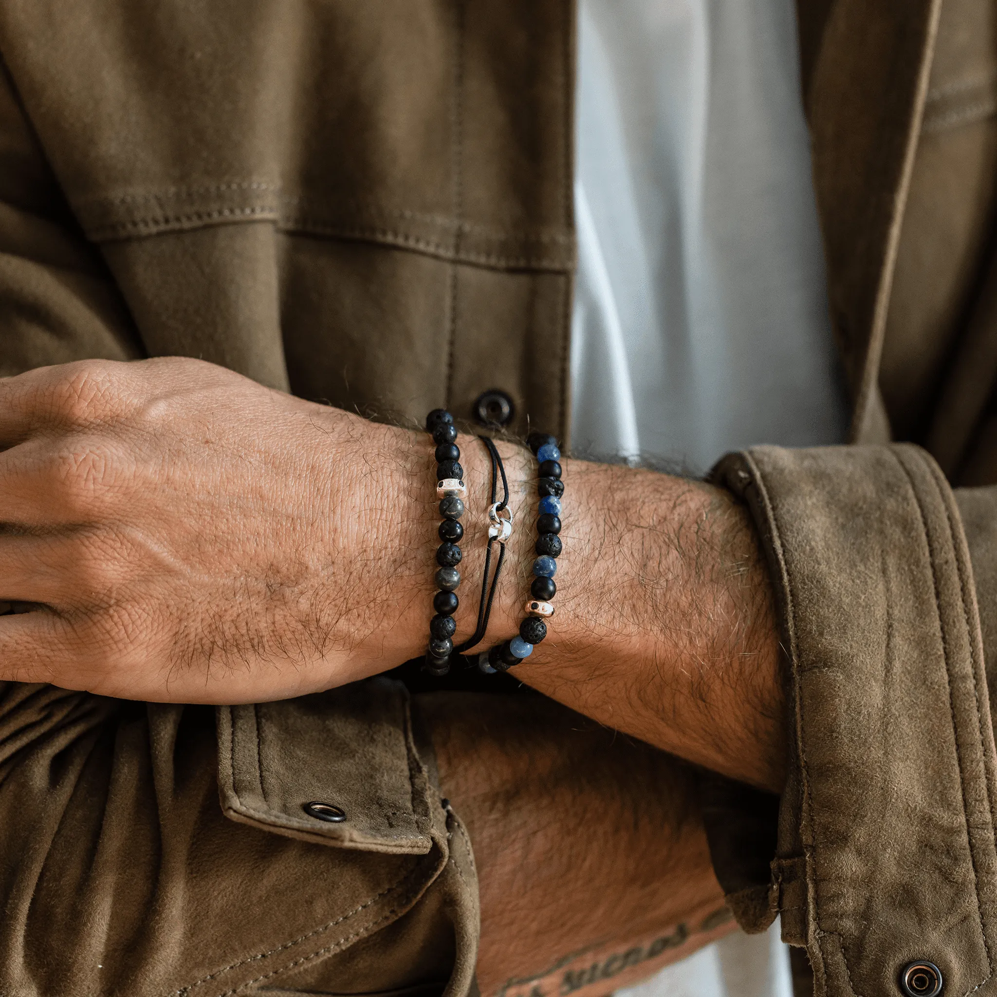 Men's Blue Sodalite & Matte Onyx Bead Bracelet - 14K Rose Gold