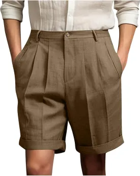 Mens Dress Shorts Mid-Thigh Flat Front Work Suit Shorts Casual Straight Leg Pleated Short Pants with Pockets