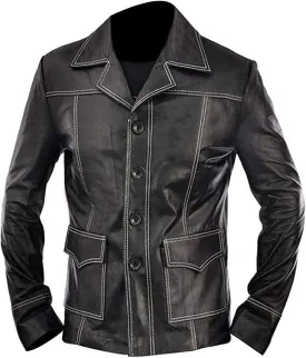 Mens MAYHEM Fight Hybrid Brad Retro Biker White Stripes Red White Inspired Fight Club Movie Tops Leather Motorcycle Jacket
