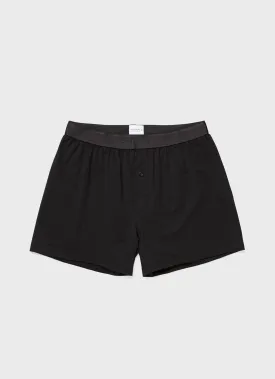 Men's Superfine Cotton One-Button Boxer Shorts in Black