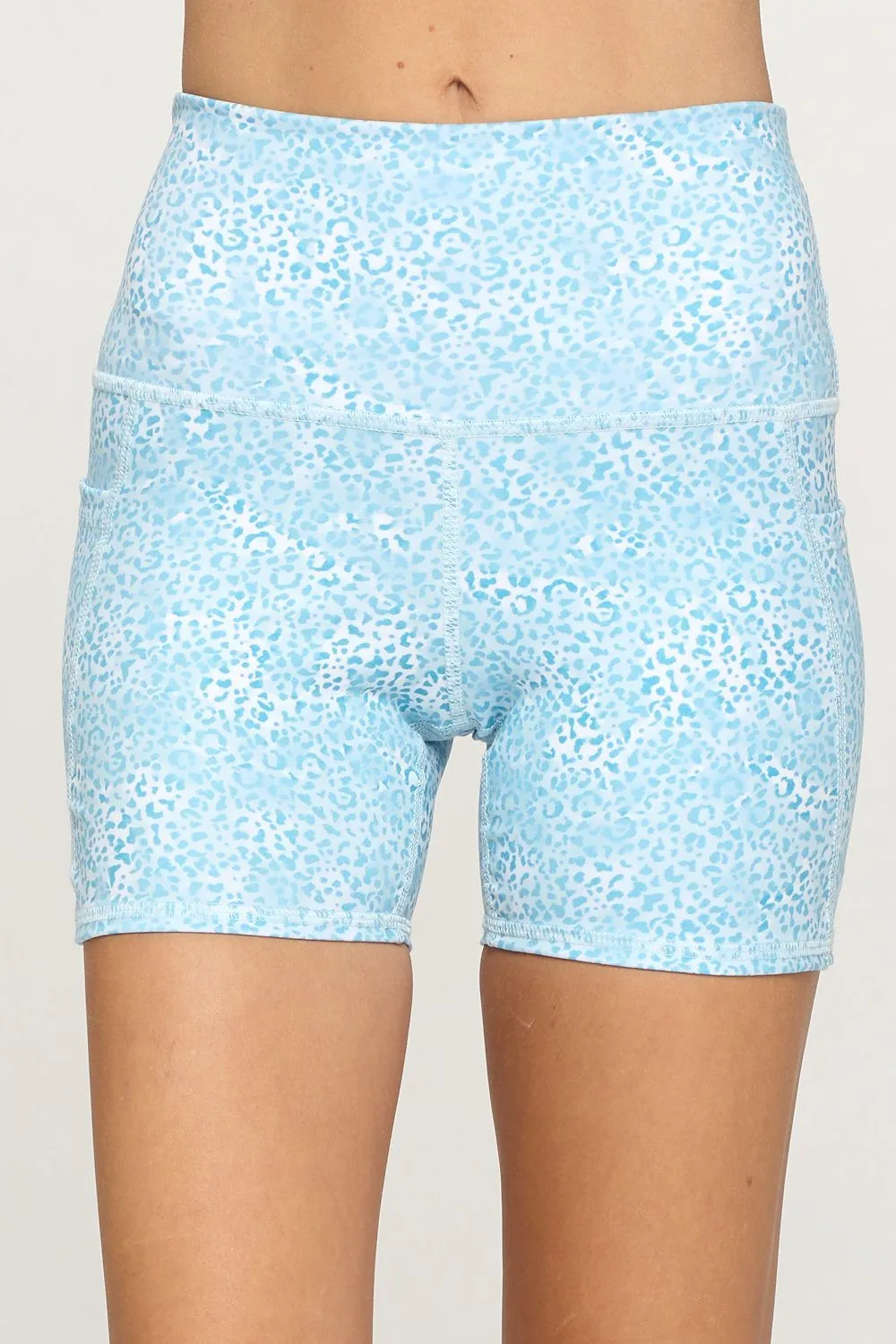 Mia Shorts - Ocean Blue Cheetah w Pockets 5" (High-Waist)