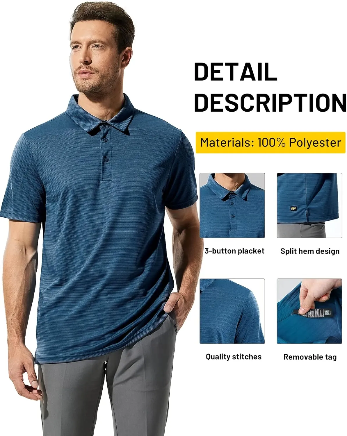 MIER Men's Quick Dry Golf Polo Shirts Short Sleeve Lightweight Casual Shirts Soft Polyester Collared Shirt