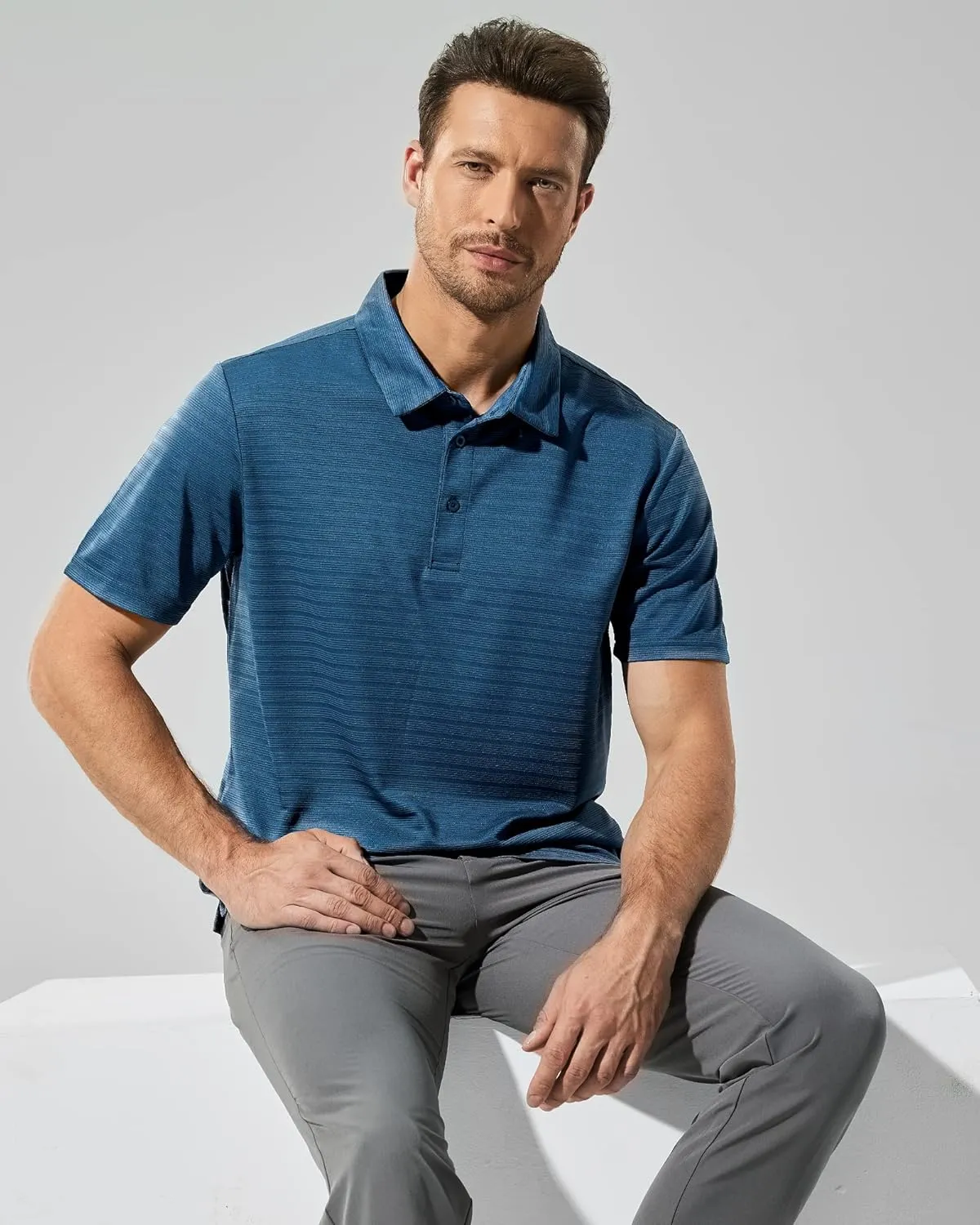 MIER Men's Quick Dry Golf Polo Shirts Short Sleeve Lightweight Casual Shirts Soft Polyester Collared Shirt