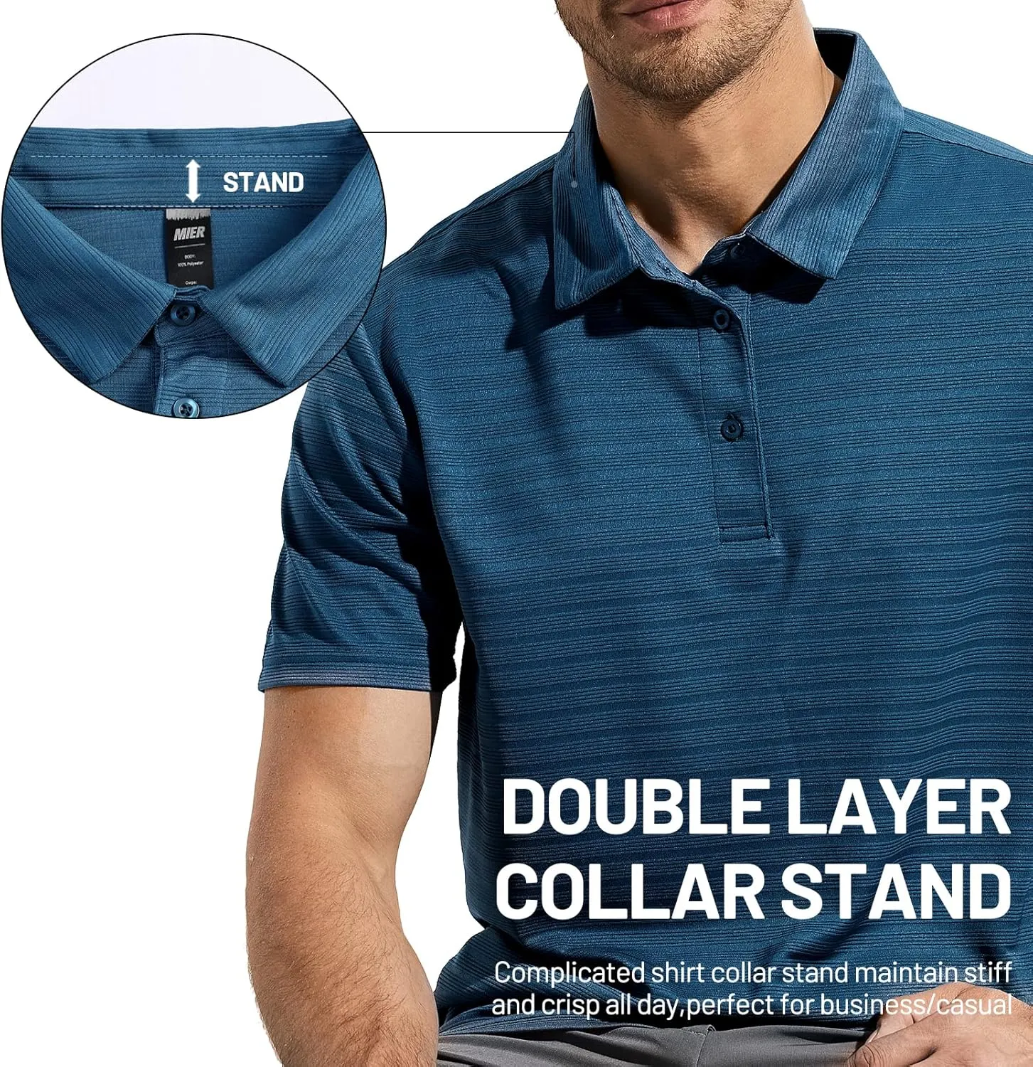 MIER Men's Quick Dry Golf Polo Shirts Short Sleeve Lightweight Casual Shirts Soft Polyester Collared Shirt