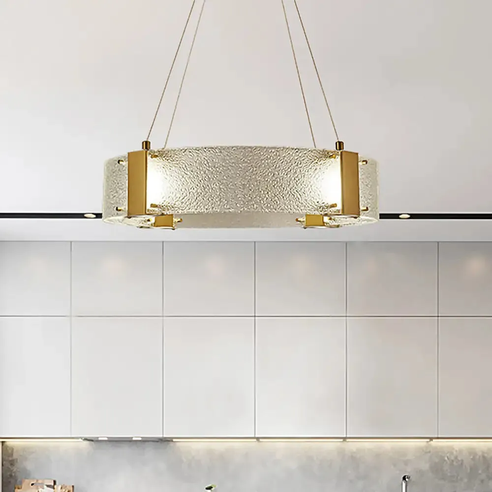 Modern Frosted Glass Pendant Chandelier - Circular Design, 6-Headed, Gold Suspension Lamp