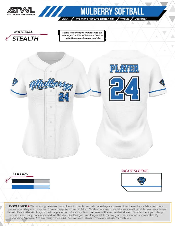 Mulberry Softball Womens Full Button All Star Replica Jersey
