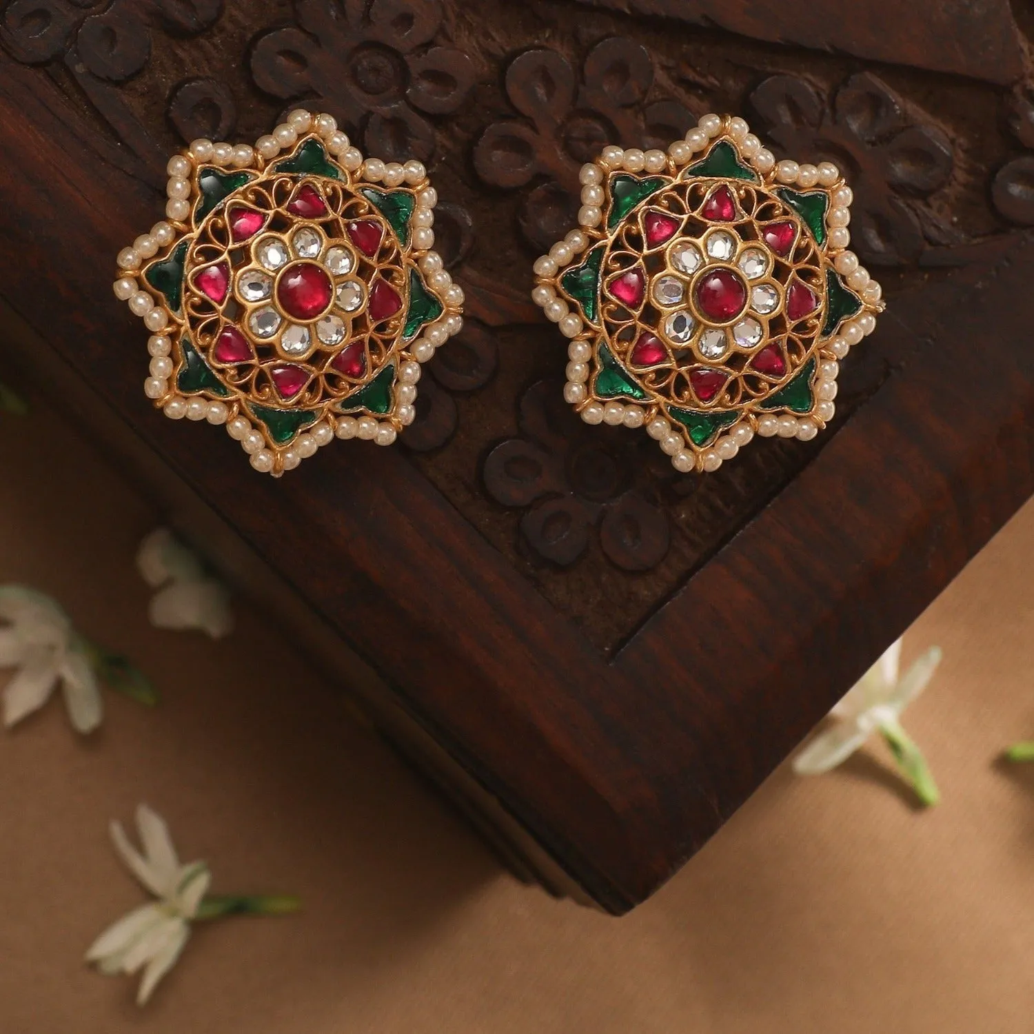 Nakshatra Jadau Silver Stud Earrings