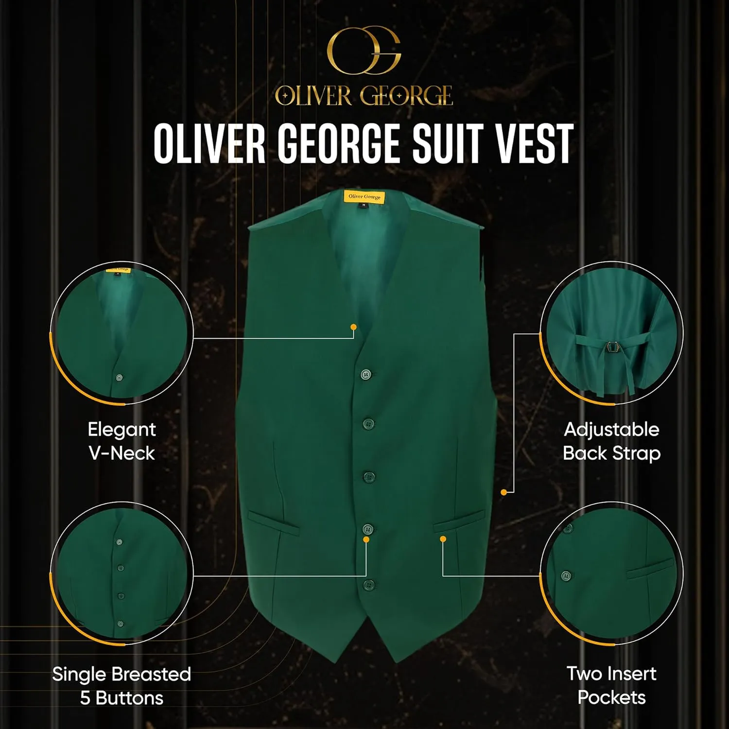 Oliver George Men's Solid Formal Business Dress Vest Waistcoat Vest for Suit or Tuxedo