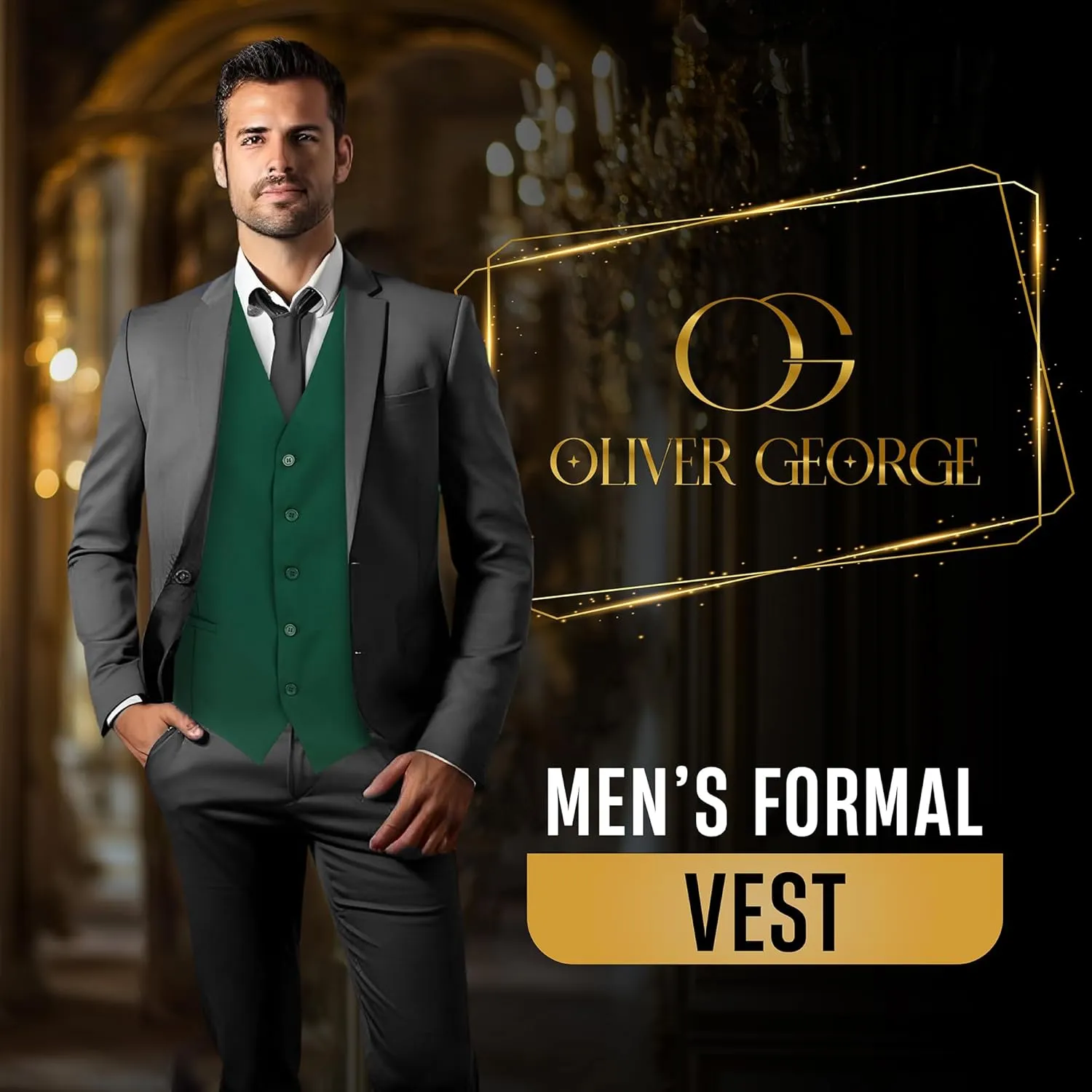 Oliver George Men's Solid Formal Business Dress Vest Waistcoat Vest for Suit or Tuxedo