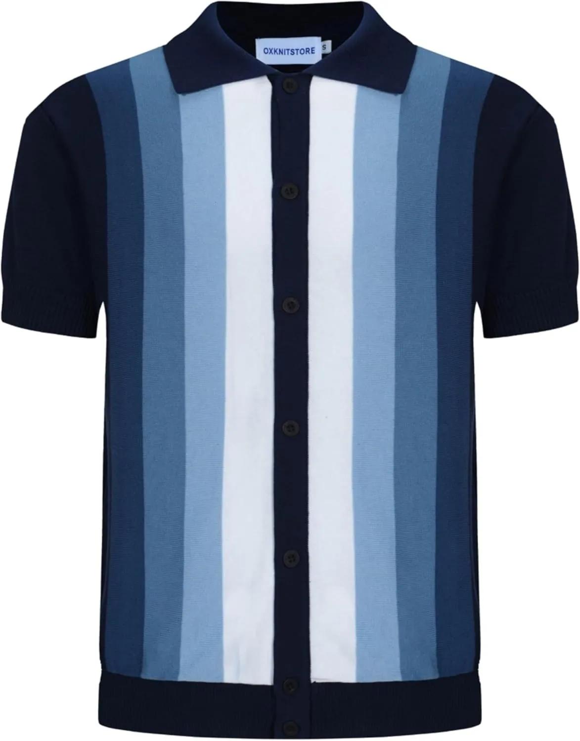 OXKNIT Mens Knitted Vintage Polo, Gradient Stripe Short Sleeve Retro Polo Shirt for Men 60s&70s