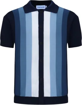 OXKNIT Mens Knitted Vintage Polo, Gradient Stripe Short Sleeve Retro Polo Shirt for Men 60s&70s
