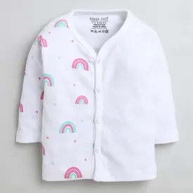 Polka Tots Full Sleeve Jabhla Vest White Half Side Rainbow - White