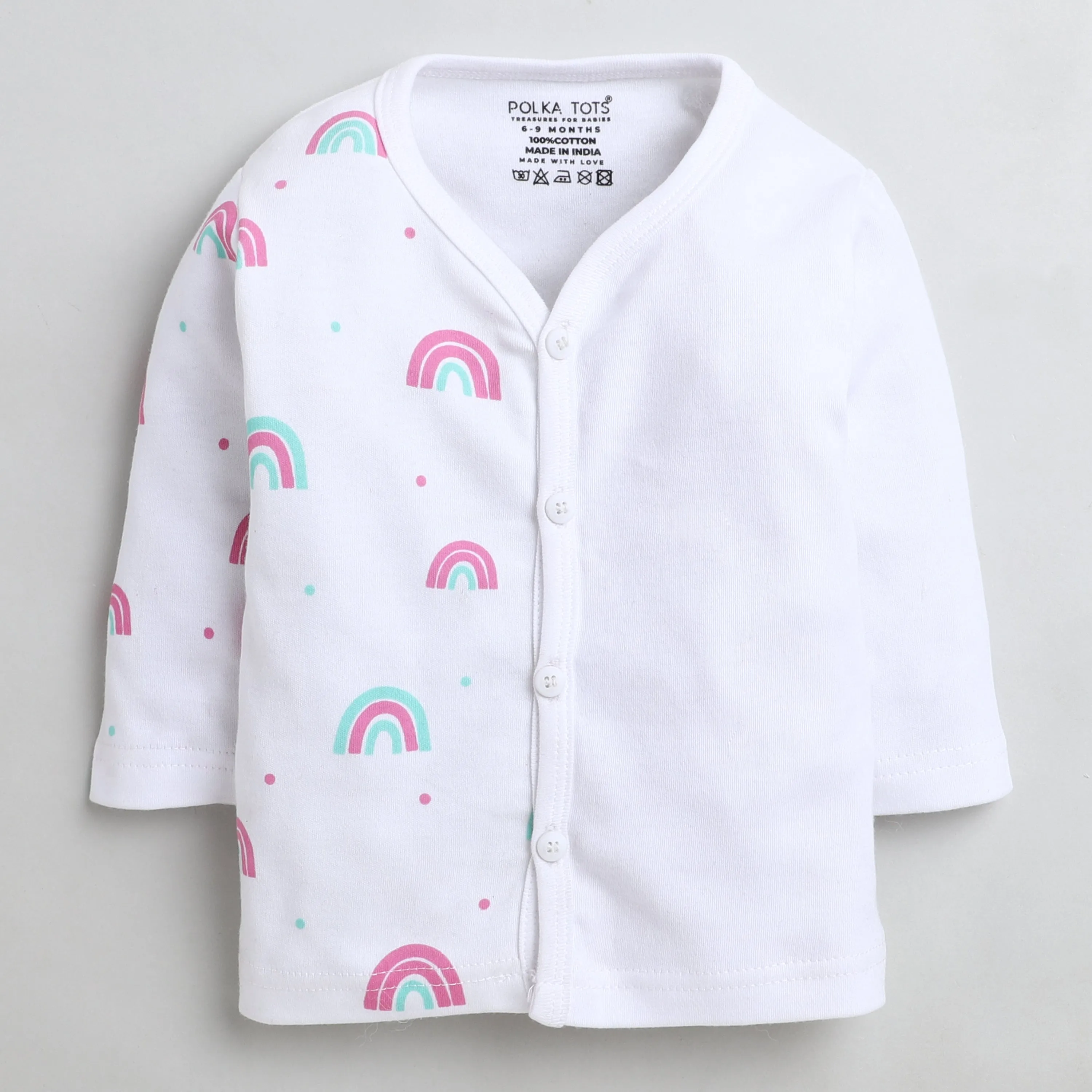 Polka Tots Full Sleeve Jabhla Vest White Half Side Rainbow - White