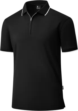 Polo Shirts for Men Zipper Moisture Wicking Golf Shirts Short Sleeve Casual Quarter Zip Polo T Shirt