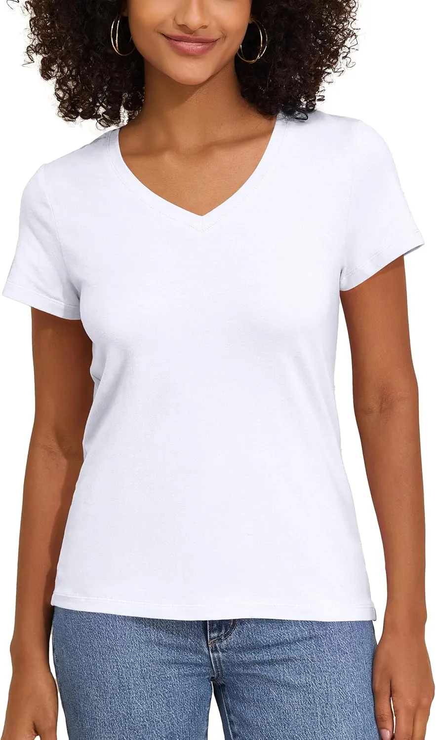PrettyGuide Women's Tops Cotton Jersey Short Sleeve V Neck T Shirts Trendy Casual Loose Fit Summer Basic Cotton Tops Tee