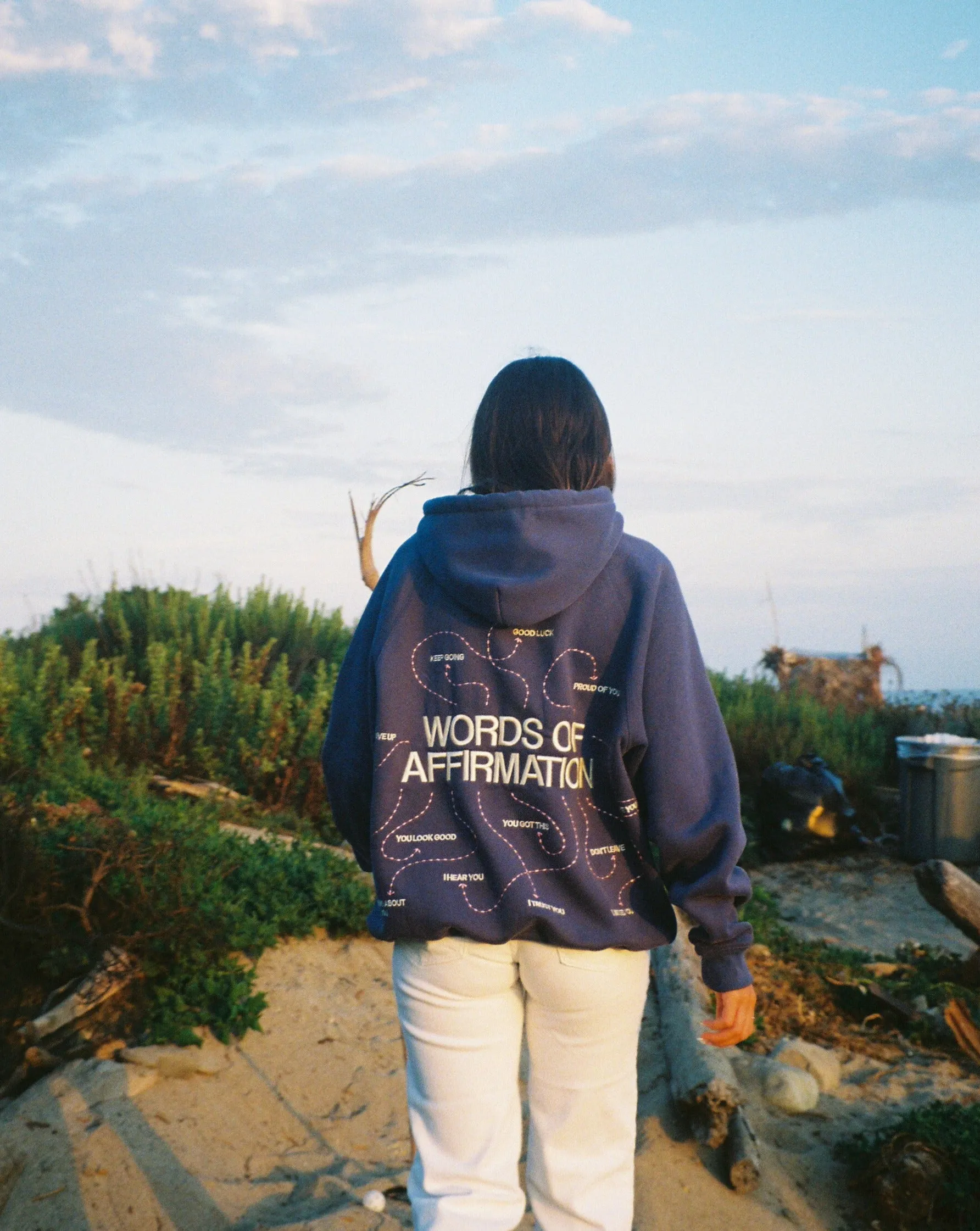 Cozy Oversized Blue Lux Hoodie with Words of Affirmation Design