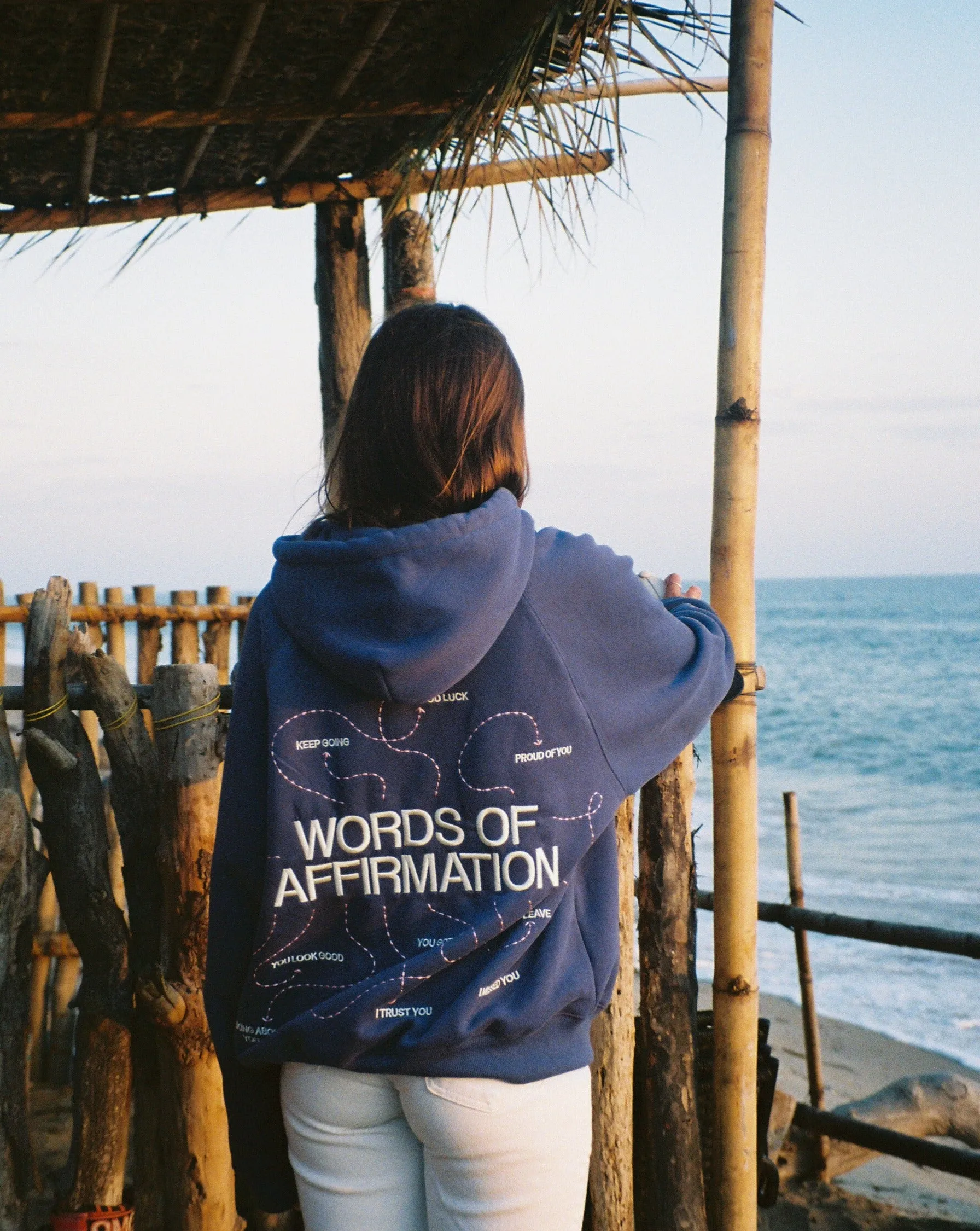 Cozy Oversized Blue Lux Hoodie with Words of Affirmation Design