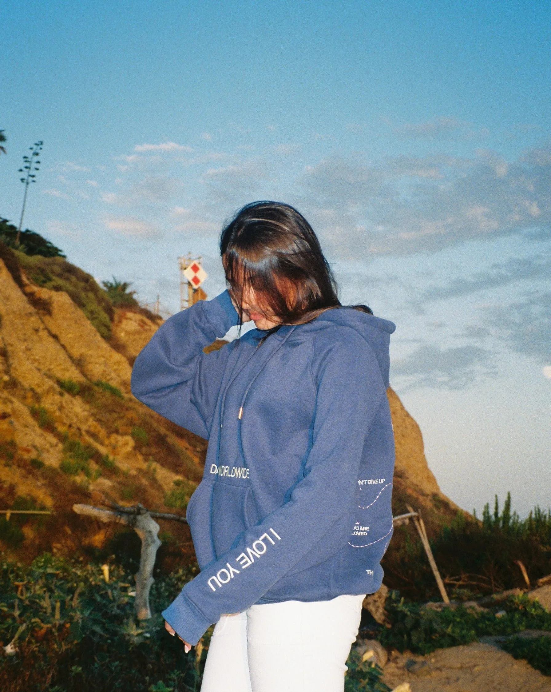 Cozy Oversized Blue Lux Hoodie with Words of Affirmation Design