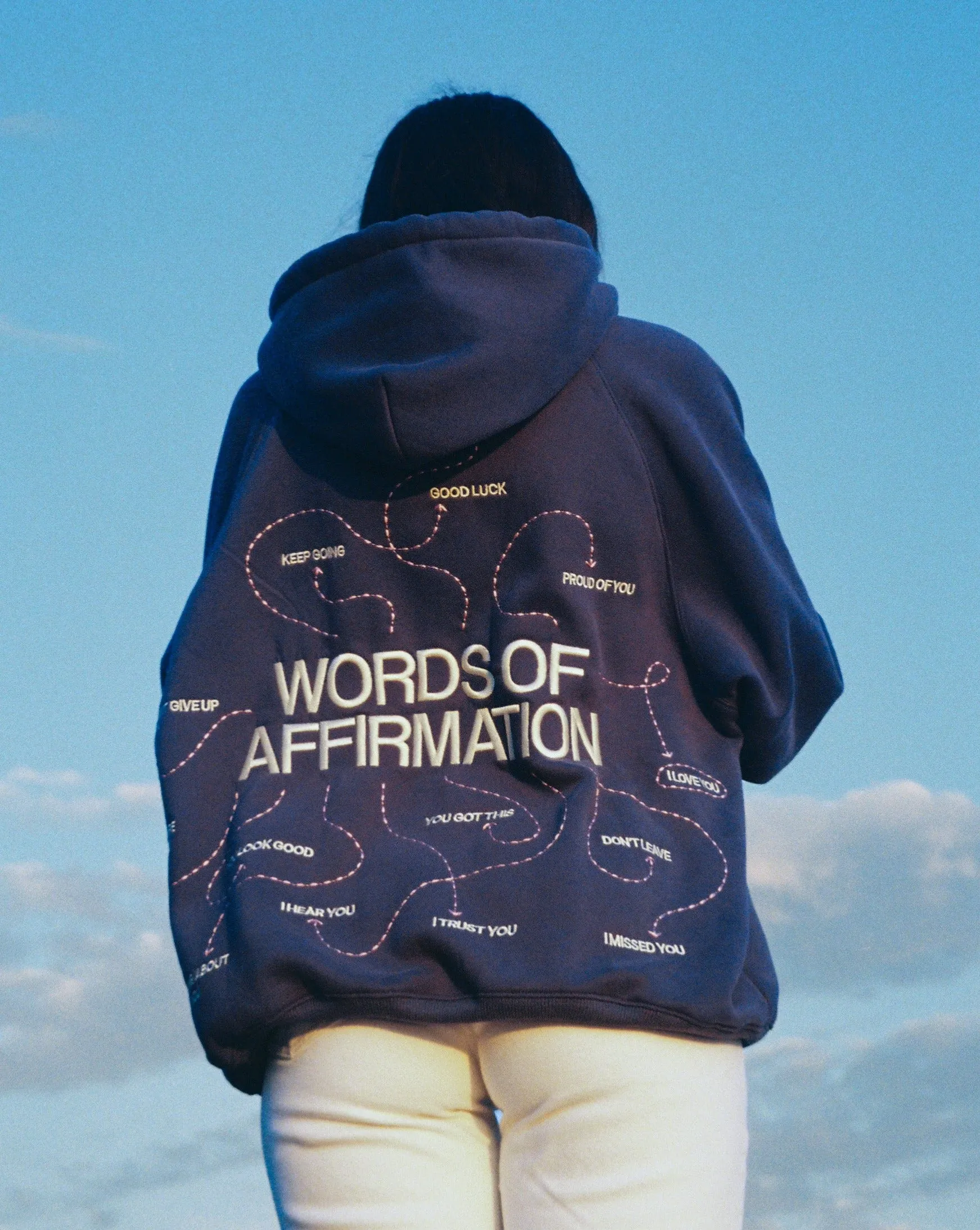 Cozy Oversized Blue Lux Hoodie with Words of Affirmation Design
