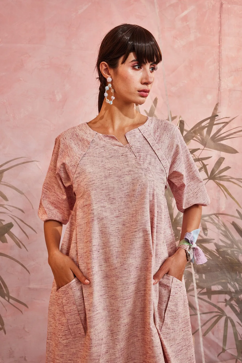Raglan slant placket tunic with Pant - Set of 2
