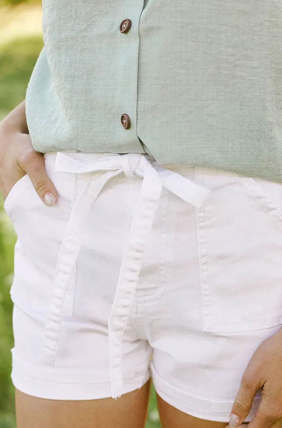 Remi White High Waist Tie Shorts - FINAL SALE - FINAL FEW