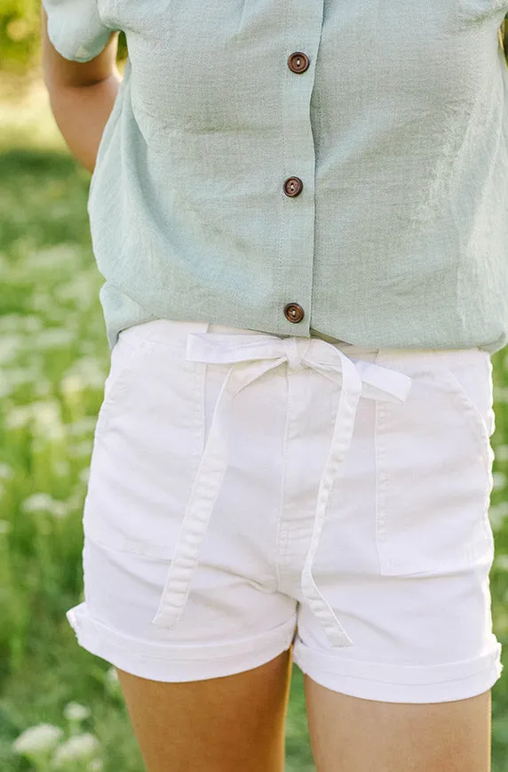 Remi White High Waist Tie Shorts - FINAL SALE - FINAL FEW