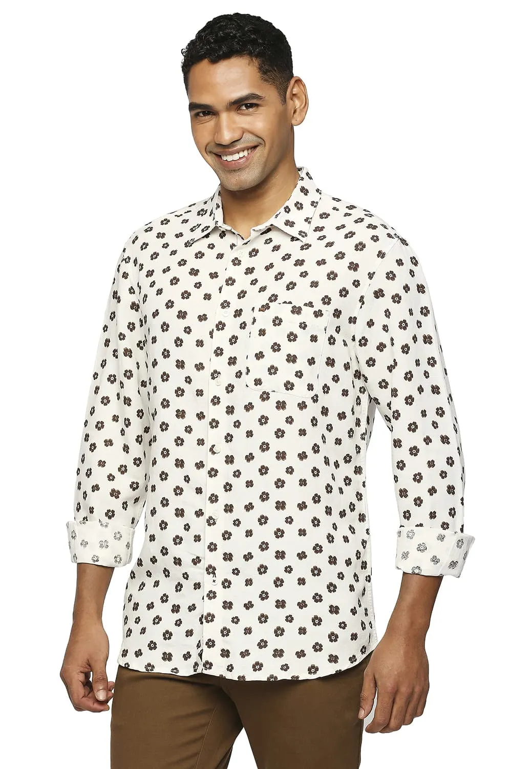 Slim Fit Linen Viscose Printed Shirt