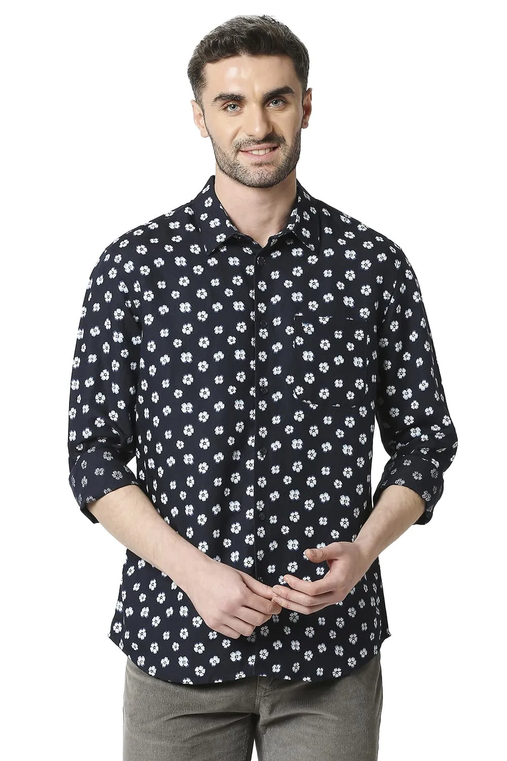 Slim Fit Linen Viscose Printed Shirt