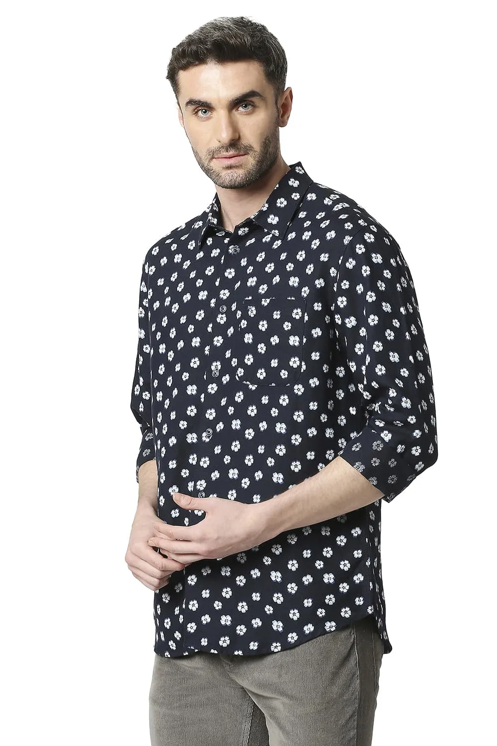Slim Fit Linen Viscose Printed Shirt