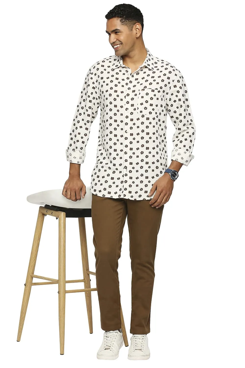 Slim Fit Linen Viscose Printed Shirt