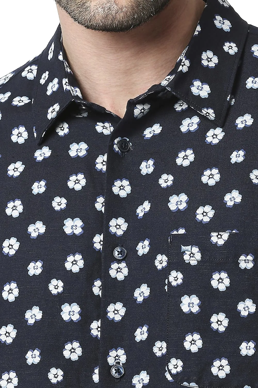 Slim Fit Linen Viscose Printed Shirt